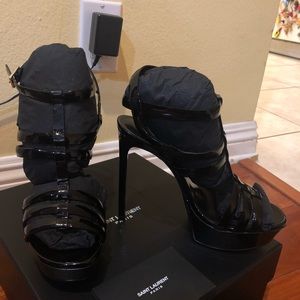 YSL Black Leather Platform 6" Heels Size 36